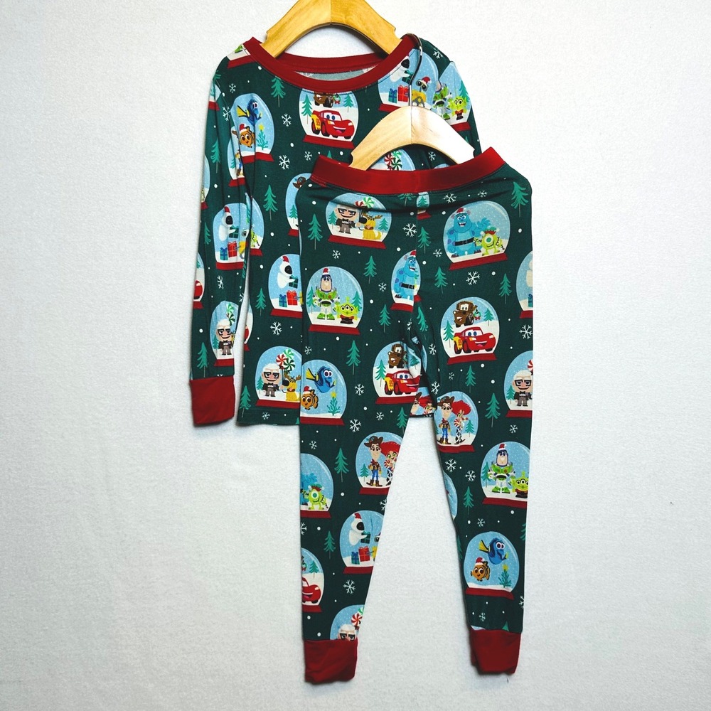 Little Sleepies Disney Pixar Snow Globe Pajamas Unisex 3T Green Holiday Bamboo